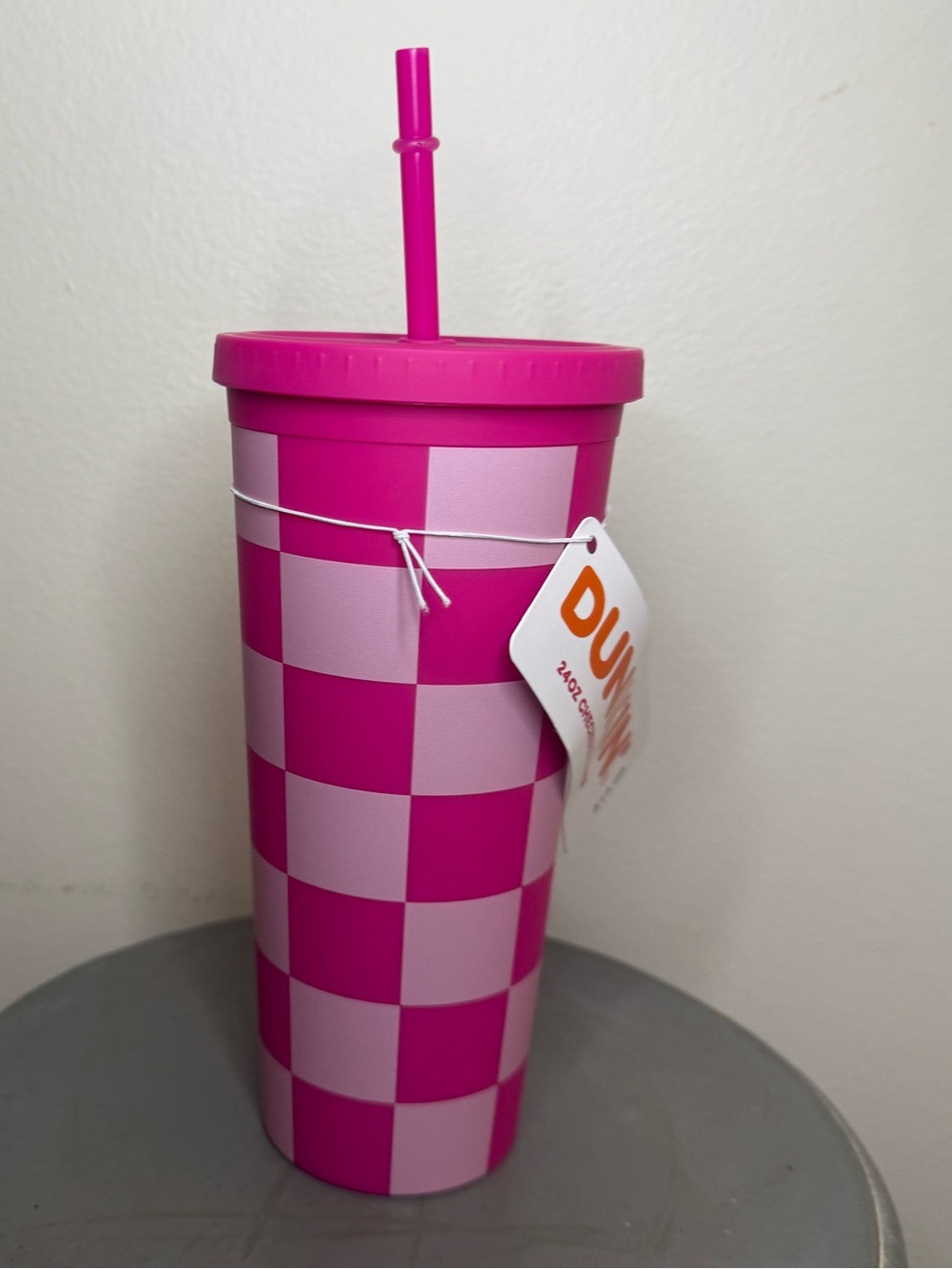 Dunkin'Donuts Pink Stripe Reusable Tumbler with Lid